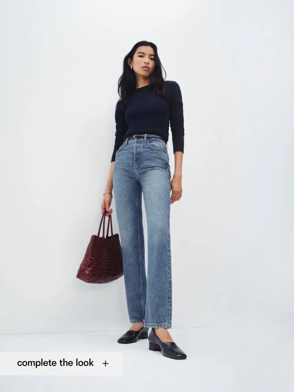 Reformation Cynthia High Rise Straight Leg Jeans in Mid Blue Wash